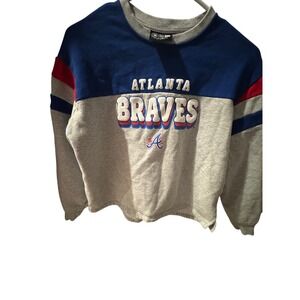New Era Atlanta Braves MLB‎ Colorblock Sweatshirt Grey Blue Red Womens Small